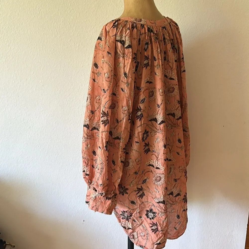 Ulla Johnson sz L (could also fit XL) Indian style print blouse peach black VGUC - Picture 4 of 8